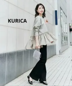 KURICA トップス異素材ペプラムダンボールプルオーバー