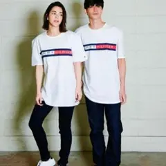 トミー ヒルフィガー　ビックロゴ　半袖　Tシャツ　トリコロール　白　S　正規品