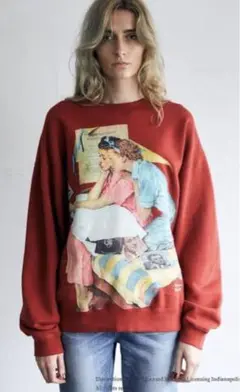 希少 moussy レディース トレーナー 赤 朱色 ゆったり 絵画 可愛い