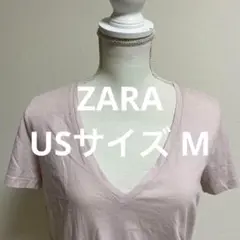 新品　ZARA薄いピンク Vネック Tシャツ 半袖 前結び Mトップス