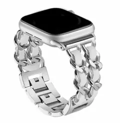 春夏Apple Watchステンレスチェーンレザーベルト白42/44/45/49