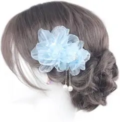 即日発送☆ 浴衣 着物 髪飾り ヘアアクセサリー 水色 青 ブルー