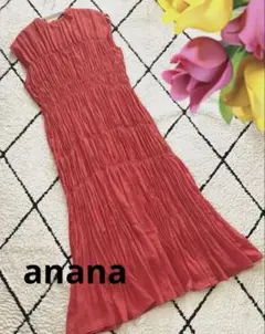 美品anana ♡ノースリーブ　シャーリング　ロングワンピース　大人ワンピース