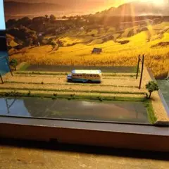 Nゲージ 廃線跡の畦道と田植え前の水田（自作ミニジオラマ）