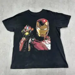 アイアンマン　ビッグプリント　トップス　半袖　Tシャツ　古着　ブラック　黒　L
