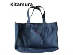 Kitamuraデニムトートバッグ 赤いロゴ付き