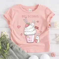 【新品未使用】SHEIN 女の子用プリントTシャツ ウサギ&文字プリント