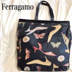 Salvatore Ferragamo プリント ショルダートートバッグ 黒