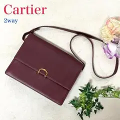 カルティエ 2way ショルダーバッグ マストライン C金具 斜め掛け ボルドー