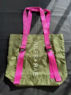 新品 JULES＋RAE ナイロン トートバッグ オリーブ×ピンク