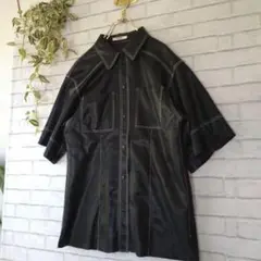 【良品】THROW byslyブラック 合成皮革 半袖ジャケットフェイクレザーF