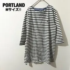 ポートランド ボーダー Tシャツ 七分丈 ロゴ刺繍 コットン100% レディース