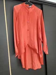vintage 燕尾　ドレスシャツ　ノーカラー　サテン