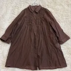 m1080 美品✨ロング丈シアーシャツ XL 大きいサイズ 七分袖 体型カバー