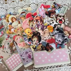 レトロアニマル　三連ポケットセット　コラージュ素材　ダイカット