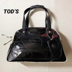 TOD'S トッズ スポーツバッグ パテントレザー エナメル 黒 チャーム付