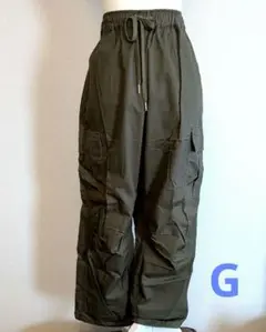 Gオリーブ カーゴパンツ サイドポケット付き サイズLL