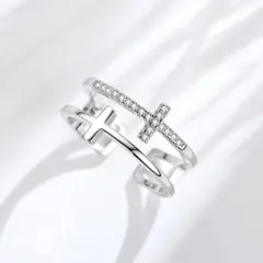 売れ筋商品♡　シルバー　リング　フリーサイズ　ストーン　クロス　十字架　高級感