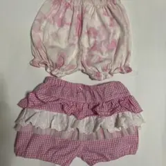 マザウェイズ　半パンツ　女児　80 ピンク　レース チェック　ベビー