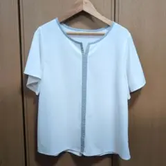 バイカラー　半袖ブラウス