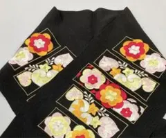 未使用 和風館 刺繍半衿 黒地