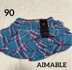 エマーブル　ショートパンツ　90 青チェック　スカート風　新品