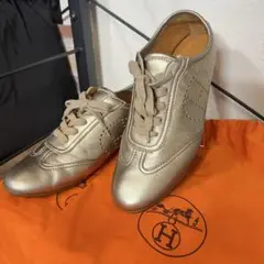 HERMES エブリン　ゴールド スニーカー　37 1/2