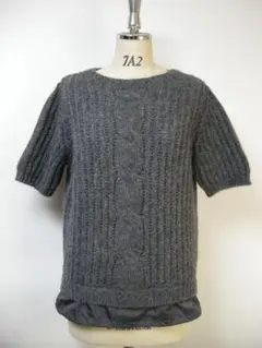 サイズL■新品■モンクレール フリル付 半袖ケーブルニットセーター レディース