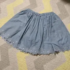 anyfam 150cm 水色 花柄刺繍 スカート インナーパンツ付き