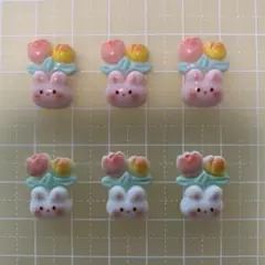 【10】アクセサリー　ミニデコパーツ　６個まとめ売り　うさぎ　チューリップ