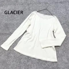 【グラシア】カットソー リブ シンプル 花柄レース 長袖 ホワイト