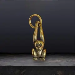 真鍮　テナガ猿　デザイン ゴールド キーホルダー　縁起物　サル