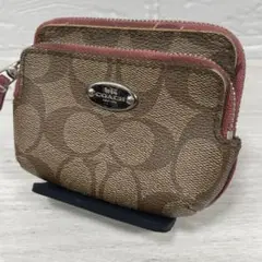 コーチ　COACH　シグネチャー　小銭入れ　パスケース　PVCレザー　ブラウン系