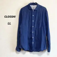 クロッシー　長袖シャツ　麻100%　青　LL