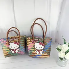 【2個セット】ハローキティ カゴバッグ マルチカラー 　ハンドバッグトートバッグ