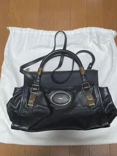 クロエ ヴィクトリア ショルダーバッグ 2way オールレザー ロゴプレート 黒