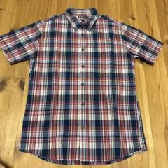 TK 赤青チェック半袖シャツ　サイズLL