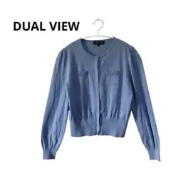 DUAL VIEW カーディガン　ブルー　青　ポケット　半袖　40 レディース夏