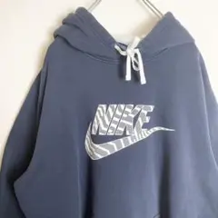 【人気オーバーサイズ】NIKEパーカー古着ビッグスウッシュロゴ紺ネイビー90s