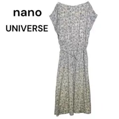 ナノユニバース　半袖ロングワンピース　総花柄　Ｍ　ウェストゴム入り　リボンベルト