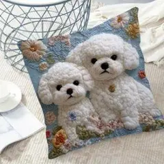 犬の刺繍クッションカバー