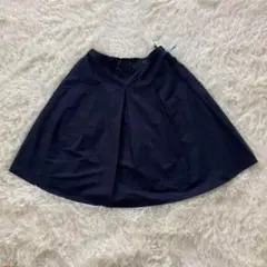 新品▽persodeaペルソディア▽タックフレアスカートLネイビー 膝丈