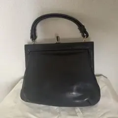 昭和レトロ　レザー　ハンドバッグ　ブラック　コンパクト　フォーマル