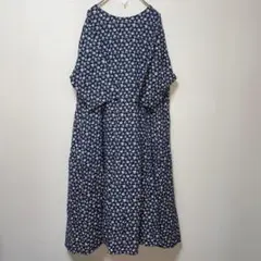 Comme moi コムアム　ネイビー　花柄 七分袖　ワンピース　M