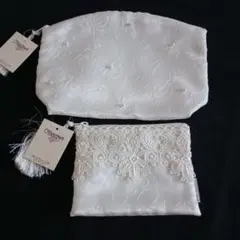 近沢レース 刺繍ホワイトポーチ　大小セット