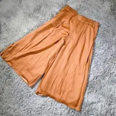 自由区　ワイドパンツ　クロップド丈　ウエストゴム　オレンジ　38 サラサラ