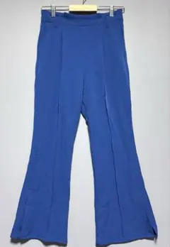 ノーブランド　美品　ブルー　フレアパンツ ハイウエスト　伸縮性あり　夏ok