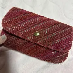 コーデュロイ ヘリンボーンポーチ 赤系 約20cm x 10cm