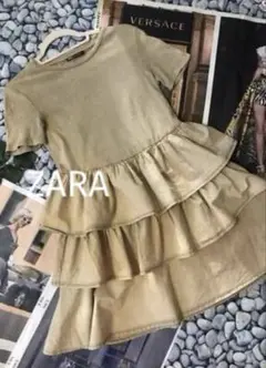 ZARA ベージュ ティアード 半袖ワンピース