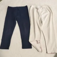 100サイズ　ホワイト リブ編み　ジーンズ色　レギンス　スパッツセット